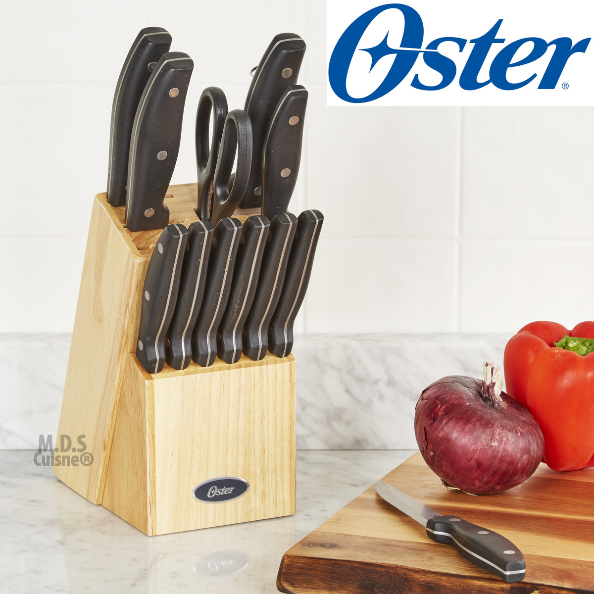 Oster Cutlery 14 Piece Set Stainless steel Block Wood Storage