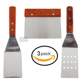 Griddle Bbq Tool Set Chopper Scraper Stainless Steel Spatula Turner wood Handle