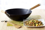 New Nonstick WOK Carbon Steel 12 Inch With Wooden Handles Fry Cookware Pan Pot