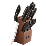 Cutlery Set Oster 14Pc Huxford Dark Wood Block Knives Stainless Steel