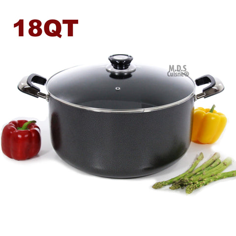 18Qt Non Stick Heavy Gauge Aluminum Dutch Oven Casserole Pot Glass Lid New