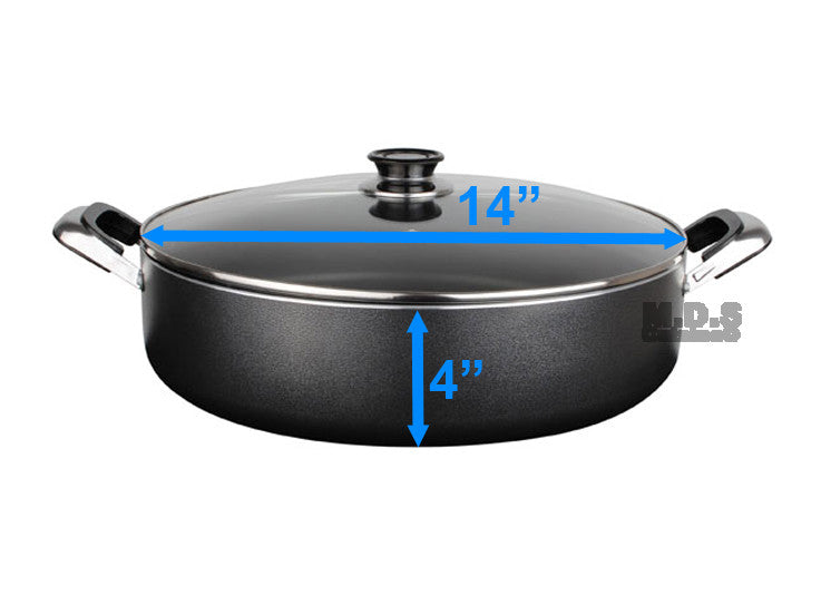 Ace Cook 14 Low Pot Heavy Gauge Nonstick Pan with Glass Lid