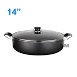 Low Stock Pot 14" Heavy Gauge Non-stick w/ Glass Lid Rice Cooker Casserole 12 Quarts
