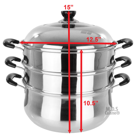 Stainless Steel Steamer 3 Tier Layer Soup Pot Set Kitchen Cookware