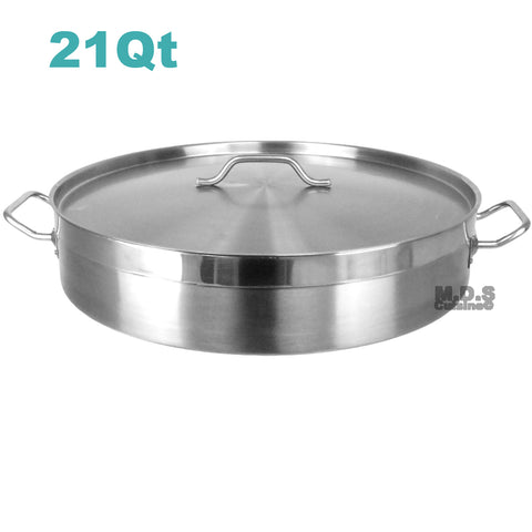 Low Stockpot 21Qt Commercial Grade Heavy Duty Gauge Stainless Steel Restaurant Kitchen Casserole Soup Stew Seafood Rice