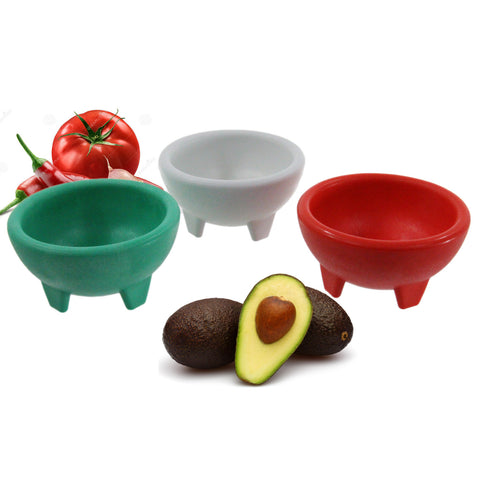 Molcajete 3pc Salsa Bowl for Guacamole Sauce Chips Deep Mexican Colors