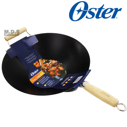 Oster Wok 14" Carbon Steel with Wooden Handle New Non stick Kitchen Stir Fry Pan