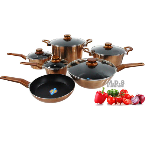 Cookware Set Stylish in Copper Metallic  Aluminum 11 Piece Nonstick