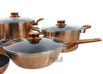 Cookware Set Stylish in Copper Metallic  Aluminum 11 Piece Nonstick
