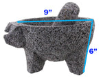 Molcajete Pig Head Black Lava Stone 9" Mortar Pestle Bowl Tool