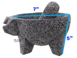 Molcajete Pig Head Lava Stone 7" Mortar And Pestle Guacamole Salsa Bowl