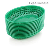 Food Baskets Oval Style Plastic Traditional Classic Restaurant Diner Commercial Green Fast Food Serving Basket Trays ((12) Restaurant Baskets)