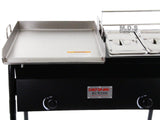 Taco Cart with Griddle 18x16 Stainless Steel, Double Deep Fryer, 2 Deep Trays & Stove All 3 in 1