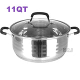 Dutch Oven Pot Stainless Steel 5 Layer Extra Impact Capsulated Bottom w/Lid Glass Olla Traditional Heavy Duty (11Qt)
