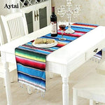 Ematik Serape Traditional Vibrant Colorful 100% Mexican Table Runner Zarape Throw Blanket Table Linen from Saltillo Coahuila Fiesta (Cobalt Blue)