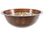 Sink Round Circular Engraved Floral Hand Hammered Artisan Copper Cobre Extra Deep Luxor Modern Bathroom Antique Style Sink