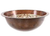 Sink Round Circular Engraved Floral Hand Hammered Artisan Copper Cobre Extra Deep Luxor Modern Bathroom Antique Style Sink