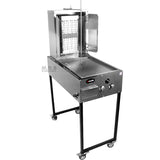 Trompo para Tacos Al Pastor Stainless Steel Cart with Traditional 8 Ceramic Bricks and Heated Steel Griddle Heavy Duty Propane Gas Burner