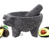 Molcajete Pig Head  Lava Stone 8" Mortar Pestle Bowl Tool Spice Grinder New