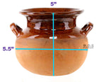 Olla Frijolera De Barro 1.5 Qt. Mini Traditional Handmade Mexican Authentic Artisan Barro Clay 100% Lead Free Stockpot with Brown Glaze Interior Finish