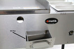 Ematik Taco Cart Food Catering Stainless Steel 24" Steel Griddle Plancha with 3 Steamers Tray Pans Plus Side Table and Bottom Storage Rack High Pressure Propane Gas Hose and Regulator