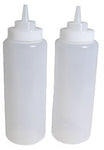 SET of 2, 32 Oz. (Ounce) Large Clear Squeeze Bottle, Condiment Squeeze Bottle, Open-tip, Wide Screw-on Spout, Polyethylene Durable Plastic, Diner Style (2) by Update International