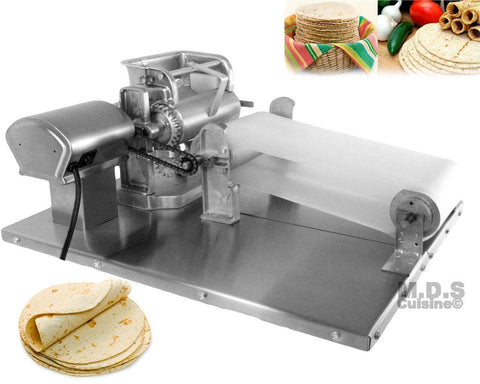 Tortilla Press Roller Maker Electric Stainless Steel para Corn Masa Rolled Homemade Tortillas Maiz with Motorized Conveyor Belt