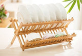 Dish Rack 17.5” Bamboo 2 Tier Collapsible Folding Drying Utensil Dishes Holder