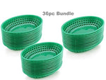 Food Baskets Oval Style Plastic Traditional Classic Restaurant Diner Commercial Green Fast Food Serving Basket Trays ((12) Restaurant Baskets)