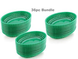 Food Baskets Oval Style Plastic Traditional Classic Restaurant Diner Commercial Green Fast Food Serving Basket Trays ((12) Restaurant Baskets)