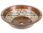 Sink Round Circular Engraved Floral Hand Hammered Artisan Copper Cobre Extra Deep Luxor Modern Bathroom Antique Style Sink