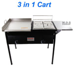 Taco Cart with Griddle 18x16 Stainless Steel, Double Deep Fryer, 2 Deep Trays & Stove All 3 in 1