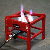 Ematik High Pressure Outdoor Propane Gas Single Burner Durable 100,000 BTU Red Steel Cooker Stove with Adjustable 20 PSI Hose and Regulator Made in The U.S.A.