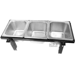 Ematik Catering Cart Steamers 3 Tray Condiment Meat Holder 1.5 Qt Stainless Steel Trays Warmers Pans Steamers Taco Cart