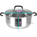 Dutch Oven Pot Stainless Steel 5 Layer Extra Impact Capsulated Bottom w/Lid Glass Olla Traditional Heavy Duty (7Qt)
