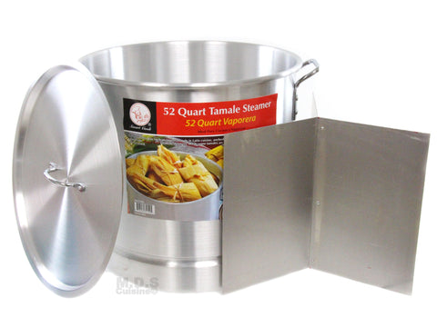 52 Qt Tamale Steamer Vaporera Stock pot Aluminum 13 Gallons Fry Pan NEW w/ Divider