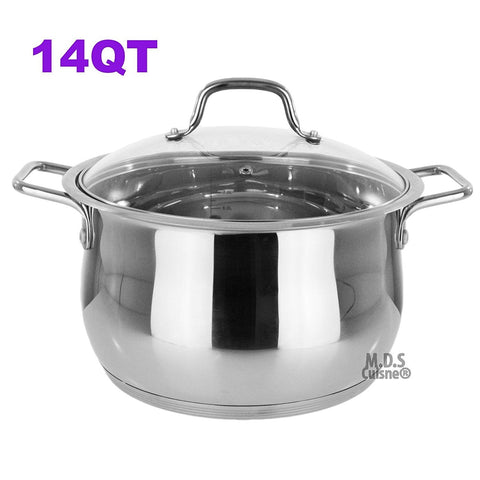 Stockpot 14 Qt Stainless Steel Commercial Tri-Ply Capsule Bottom Pot Dutch Oven Stock Pot