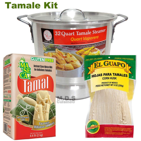 Tamale Tamalera Kit Steamer Pot 32 Qt Tamales Chile Verde Masa Maseca Corn Husks Vaporera … (32 Qt Pot with Masa and 8 0z Corn Husks)