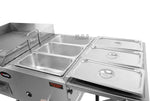 Ematik Taco Cart Food Catering Stainless Steel 24" Steel Griddle Plancha with 3 Steamers Tray Pans Plus Side Table and Bottom Storage Rack High Pressure Propane Gas Hose and Regulator