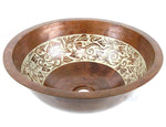 Sink Round Circular Engraved Floral Hand Hammered Artisan Copper Cobre Extra Deep Luxor Modern Bathroom Antique Style Sink
