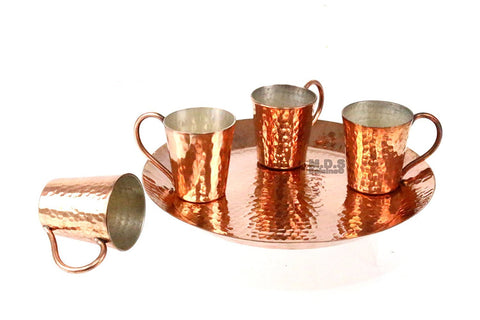 Shot Glass 100% Pure Hammered Copper Five Piece Set with Plate Mescalero Tequilero