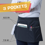 Apron Waist Black 3 Pocket Cooking Food-Prep Food-Service Commercial Restaurant Diner Cafe Cooking Chefs Barista Smock Supplies