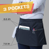 Apron Waist Black 3 Pocket Cooking Food-Prep Food-Service Commercial Restaurant Diner Cafe Cooking Chefs Barista Smock Supplies