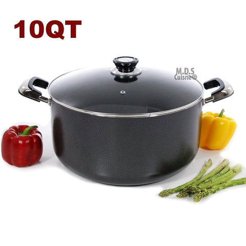 10Qt Non Stick Heavy Gauge Aluminum Dutch Oven Casserole Pot Glass Lid New