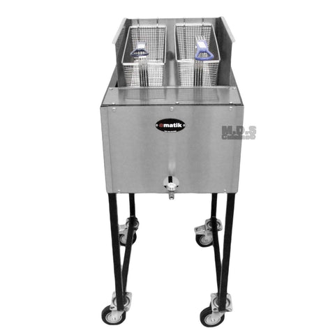 Ematic- Deep Fryer Stainless Steel 21 Qt. Dual Basket Commercial Grade Catering Cart