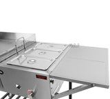 Ematik Taco Cart Food Catering Stainless Steel 24" Steel Griddle Plancha with 3 Steamers Tray Pans Plus Side Table and Bottom Storage Rack High Pressure Propane Gas Hose and Regulator