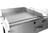 Ematik Taco Cart Food Catering Stainless Steel 24" Steel Griddle Plancha with 3 Steamers Tray Pans Plus Side Table and Bottom Storage Rack High Pressure Propane Gas Hose and Regulator
