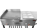 Ematik Taco Cart Food Catering Stainless Steel 24" Steel Griddle Plancha with 3 Steamers Tray Pans Plus Side Table and Bottom Storage Rack High Pressure Propane Gas Hose and Regulator