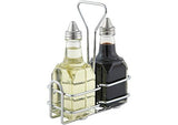 Winco G-104S, 5.4'' x 2.6'' Oil And Vinegar Cruet Set With Stainless Steel Chrome Plated Rack And Two 6 Oz. Square Glass Bottles, Salad Dressing Bottles