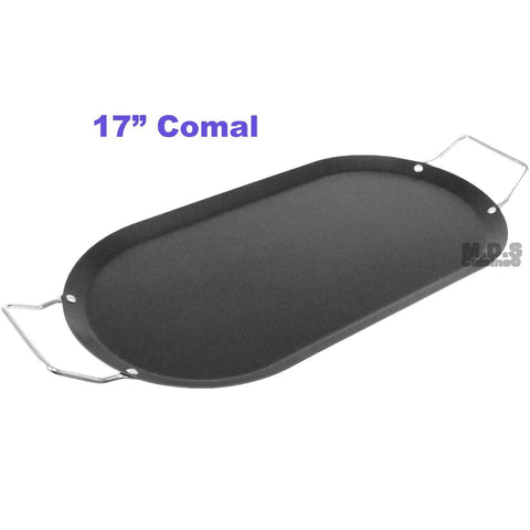 Comal 17 inch Mexican Carbon Steel Black Oval Flat Non-Stick Griddle Tortillas Cooking Appliance Pan